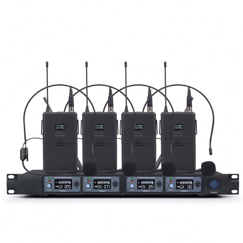 UHF4通道无线麦克风系统用于舞台KTV个人节目